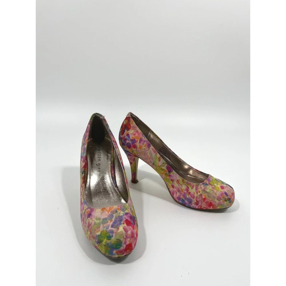 Spring Summer Wedding Guest Womens Heels 7 Pastel‎ Multicolor Watercolor Floral